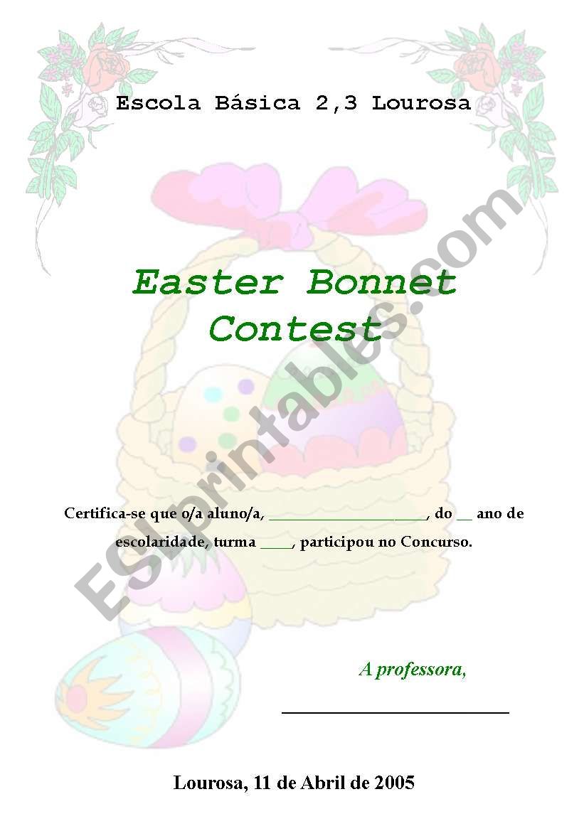 Easter Contest  Certificate worksheet