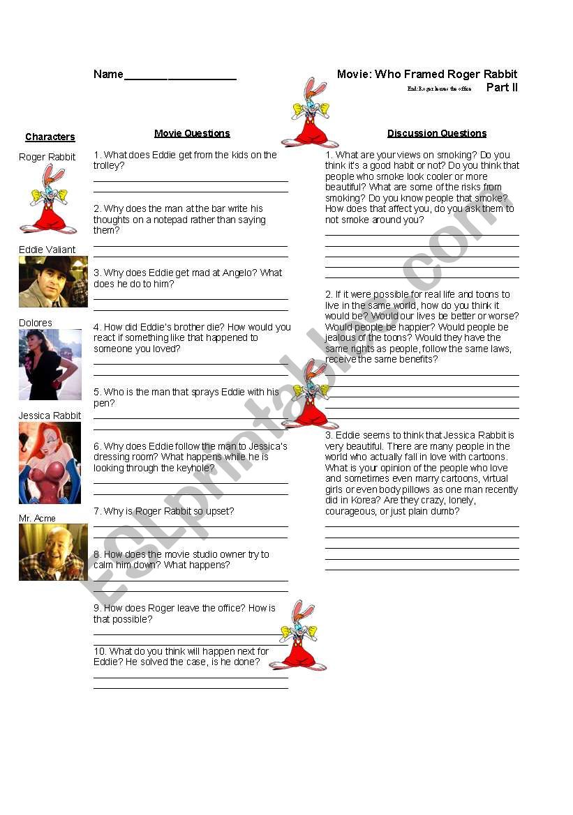 Who Framed Roger Rabbit: Worksheet 2 of 7