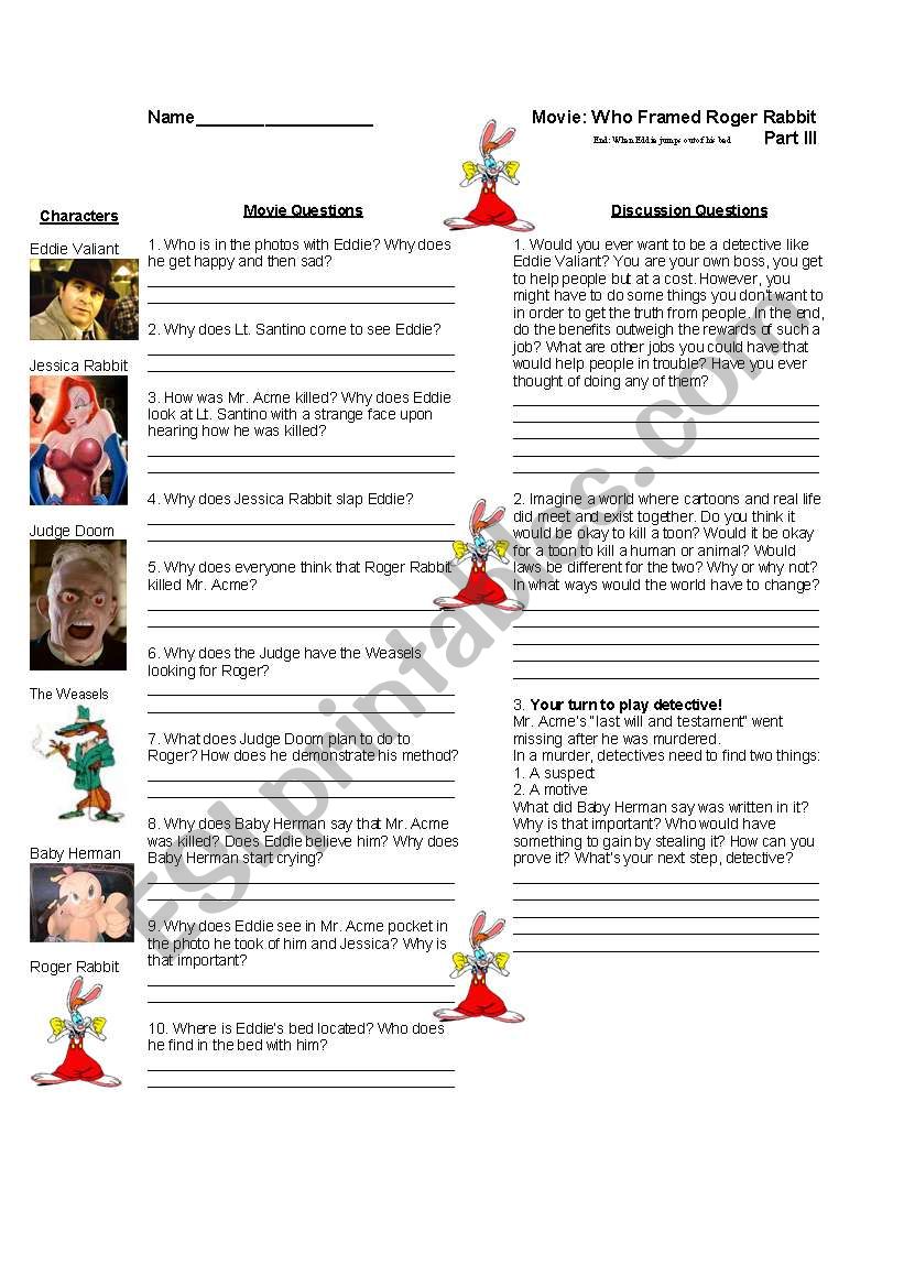 Who Framed Roger Rabbit: Worksheet 3 of 7