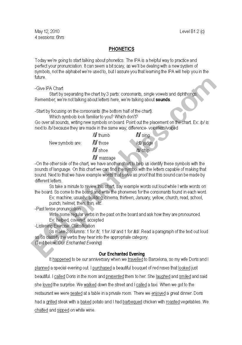 IPA Lesson worksheet