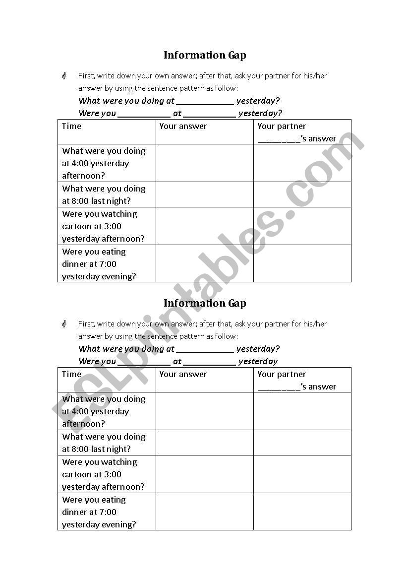 information gap worksheet