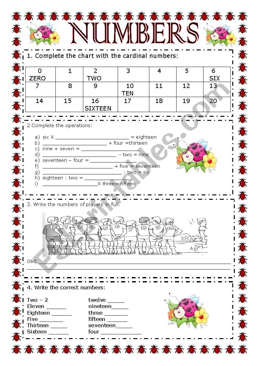 Numbers 0 until 20 worksheet