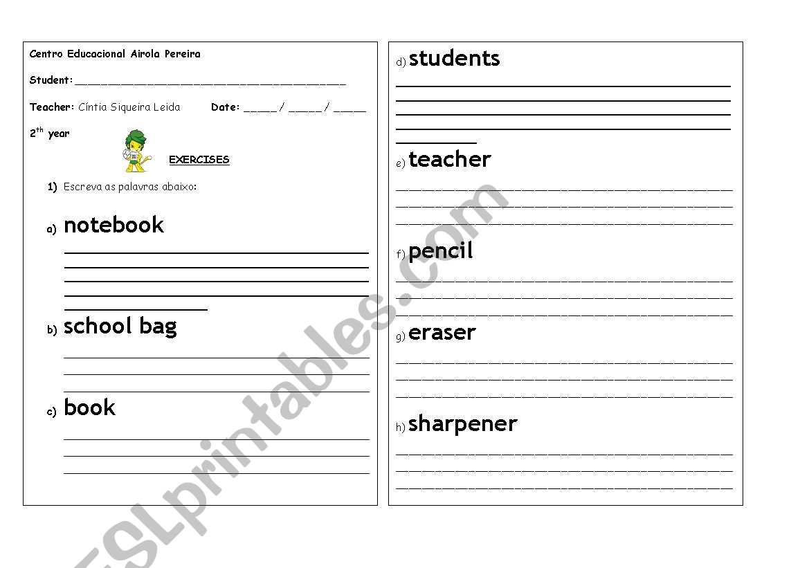 Review - School Objects worksheet