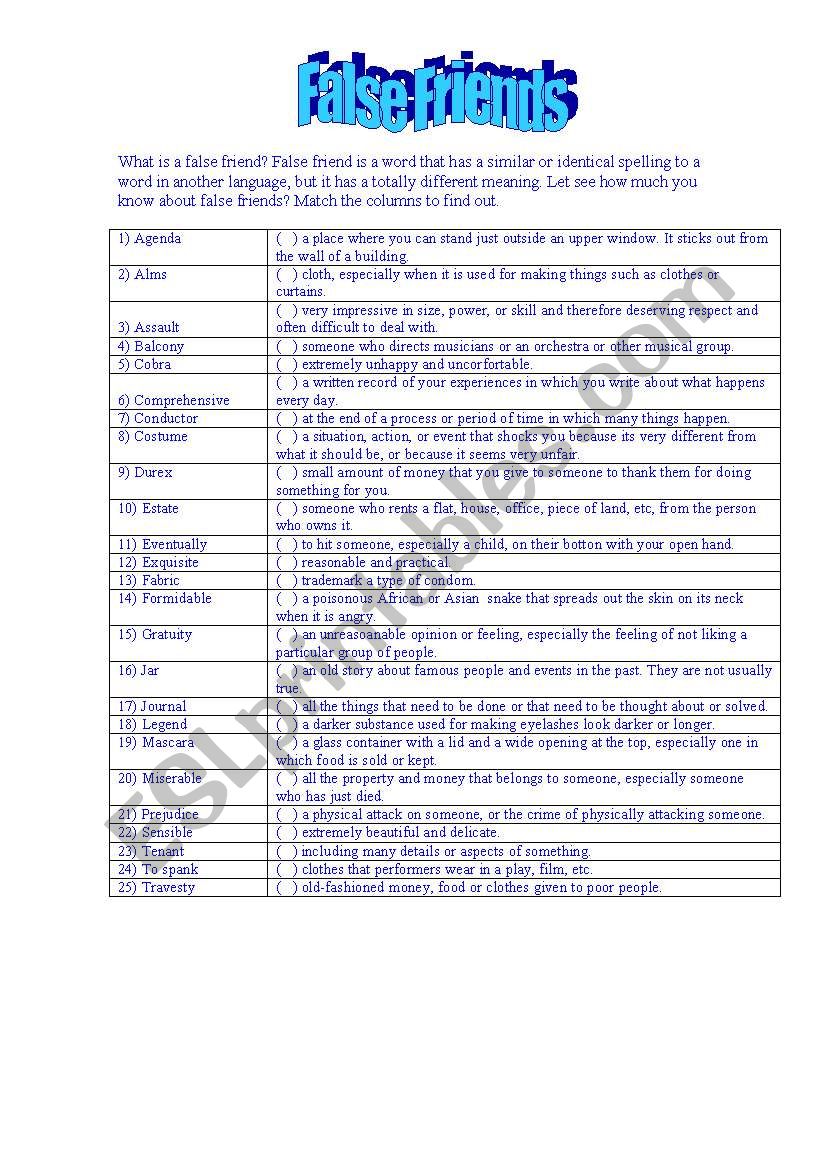 False Friends worksheet