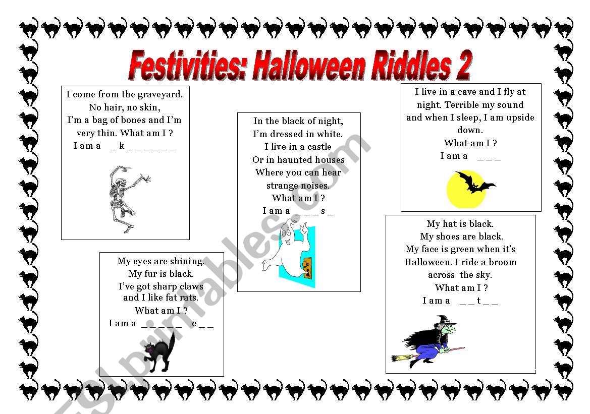 Printable Halloween Riddles Worksheets