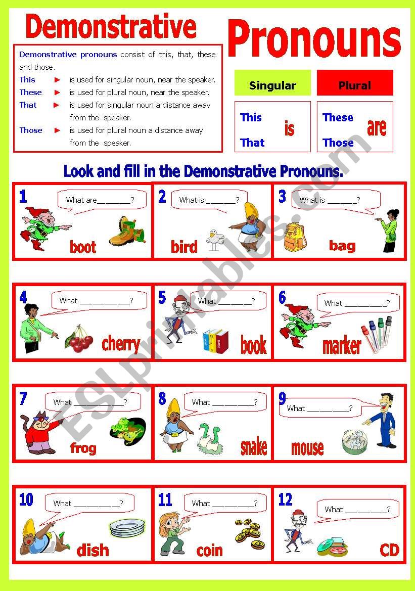 Demonstrative Pronoun(s) worksheet