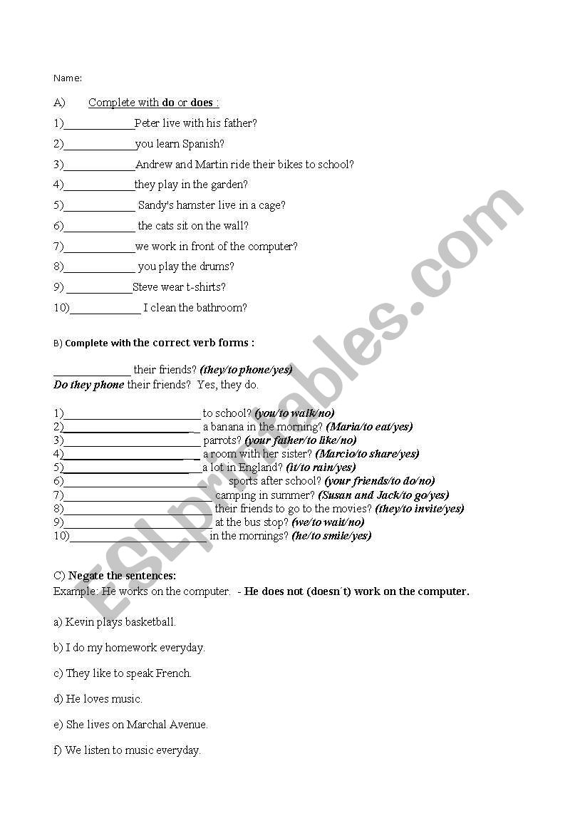 Simple Present Exercises worksheet