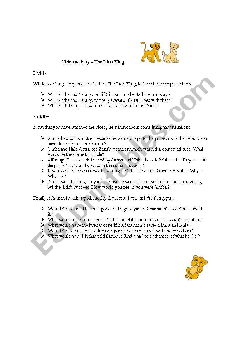The lion king worksheet
