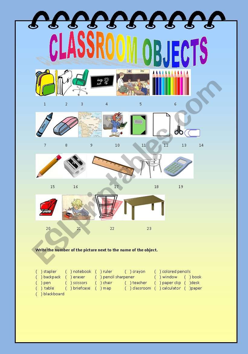 Classroom objects worksheet
