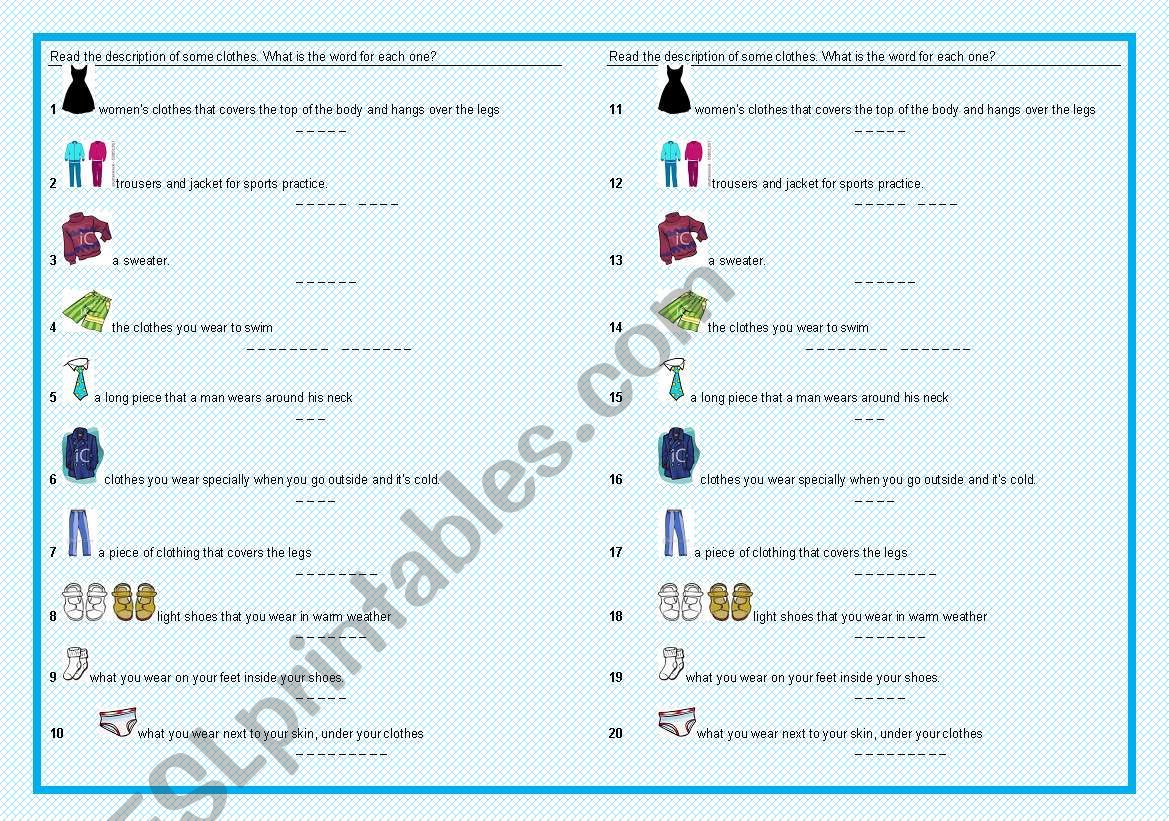 Clothes vocabulary worksheet