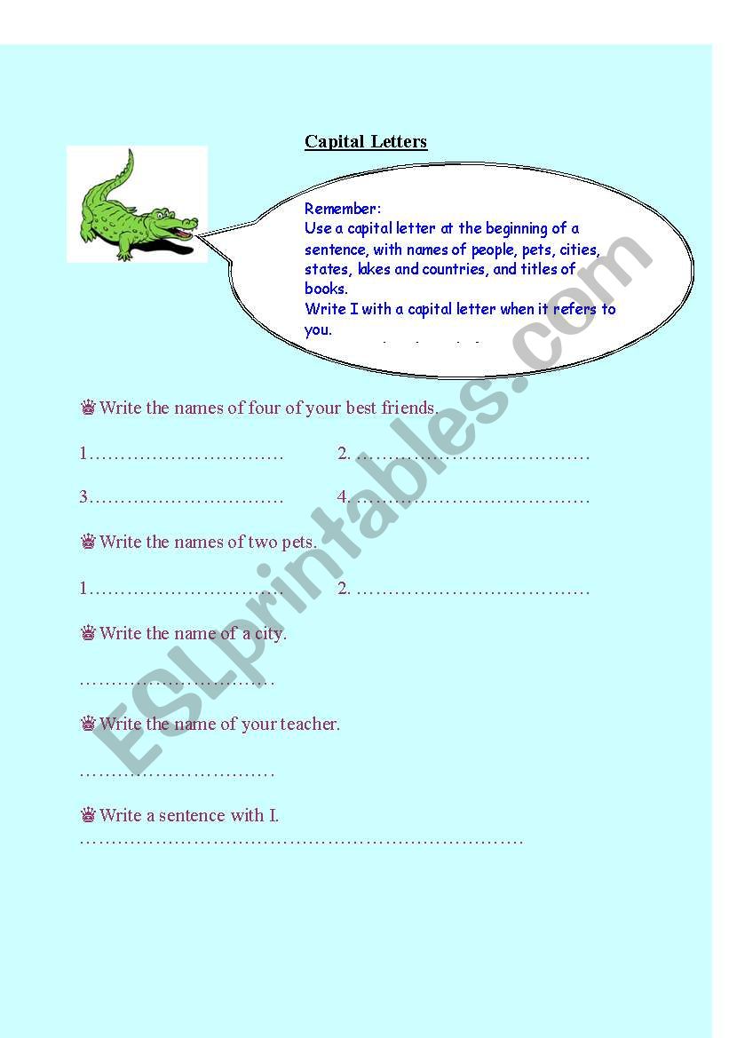 Using Capital Letters worksheet