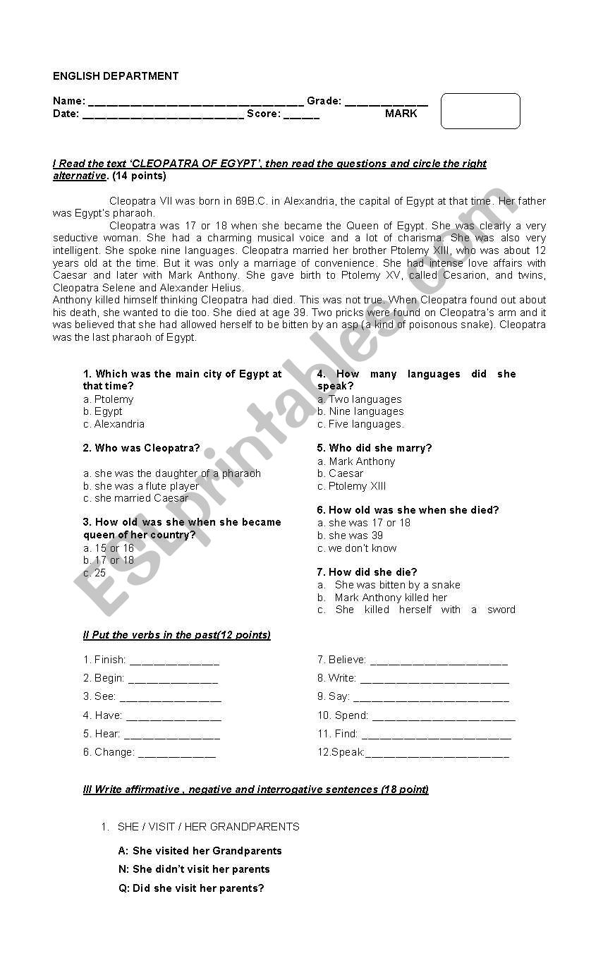 PAST SIMPLE TEST worksheet