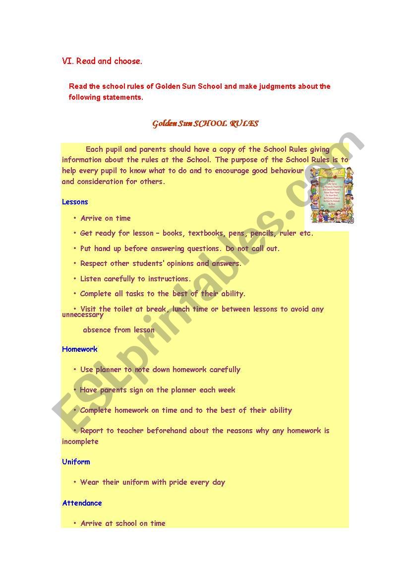 school rules worksheet