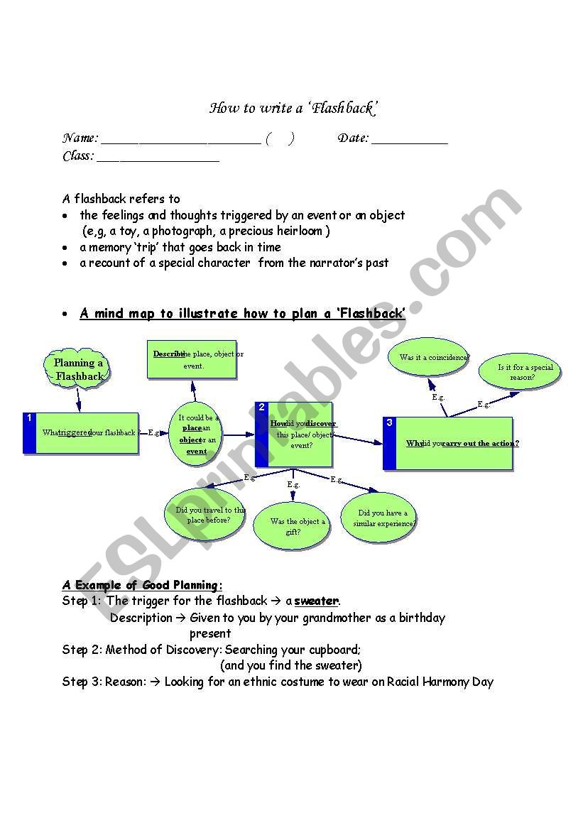 English worksheets: Writing Flashbacks (step by step)