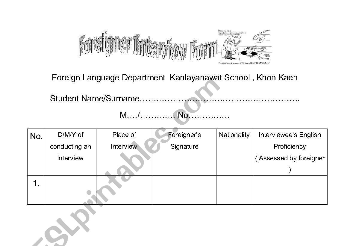 Foreigner Interview worksheet