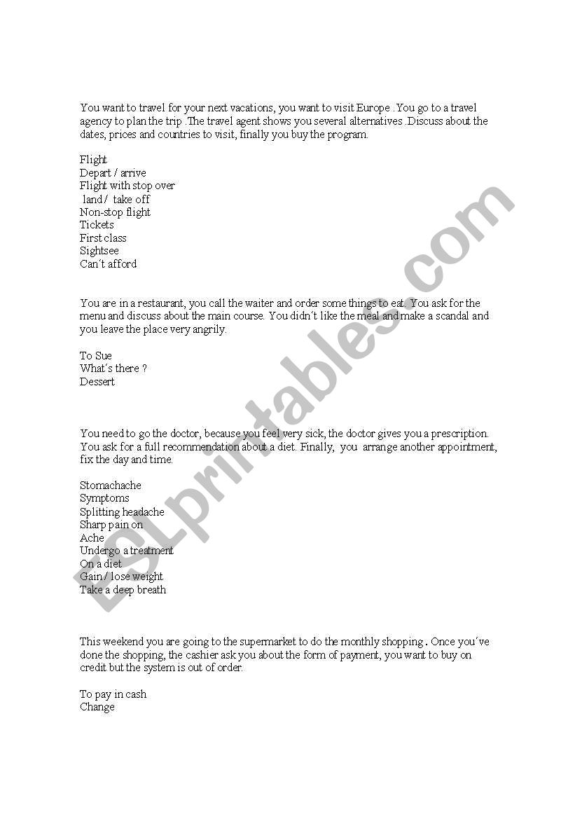 oral presentation  Dialogue worksheet