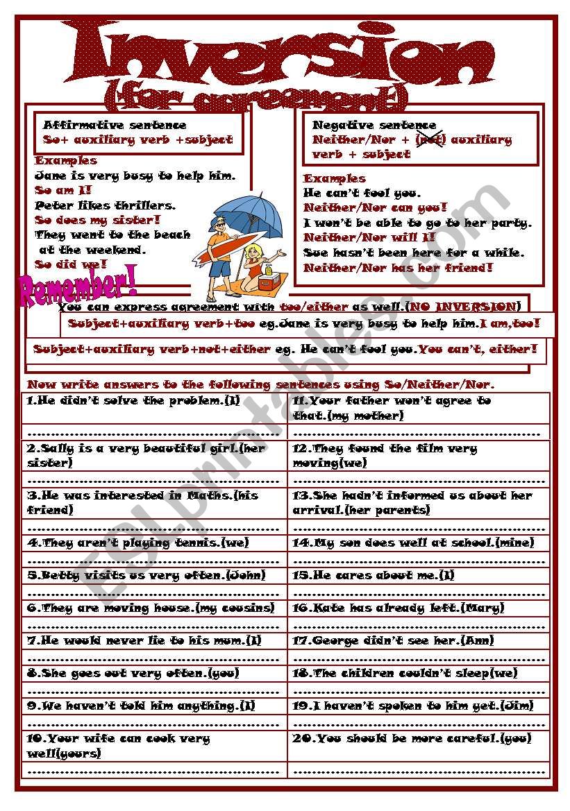 Inversion (for agreement) worksheet