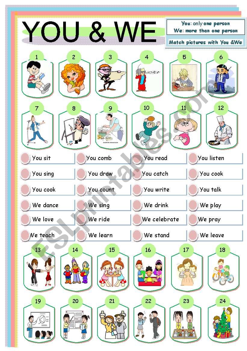 Pronouns : YOU & WE ; 1 of 4 worksheet