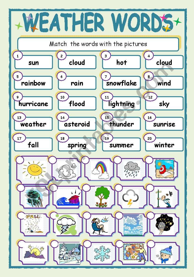 WEATHER WORDS ESL Worksheet By Jhansi