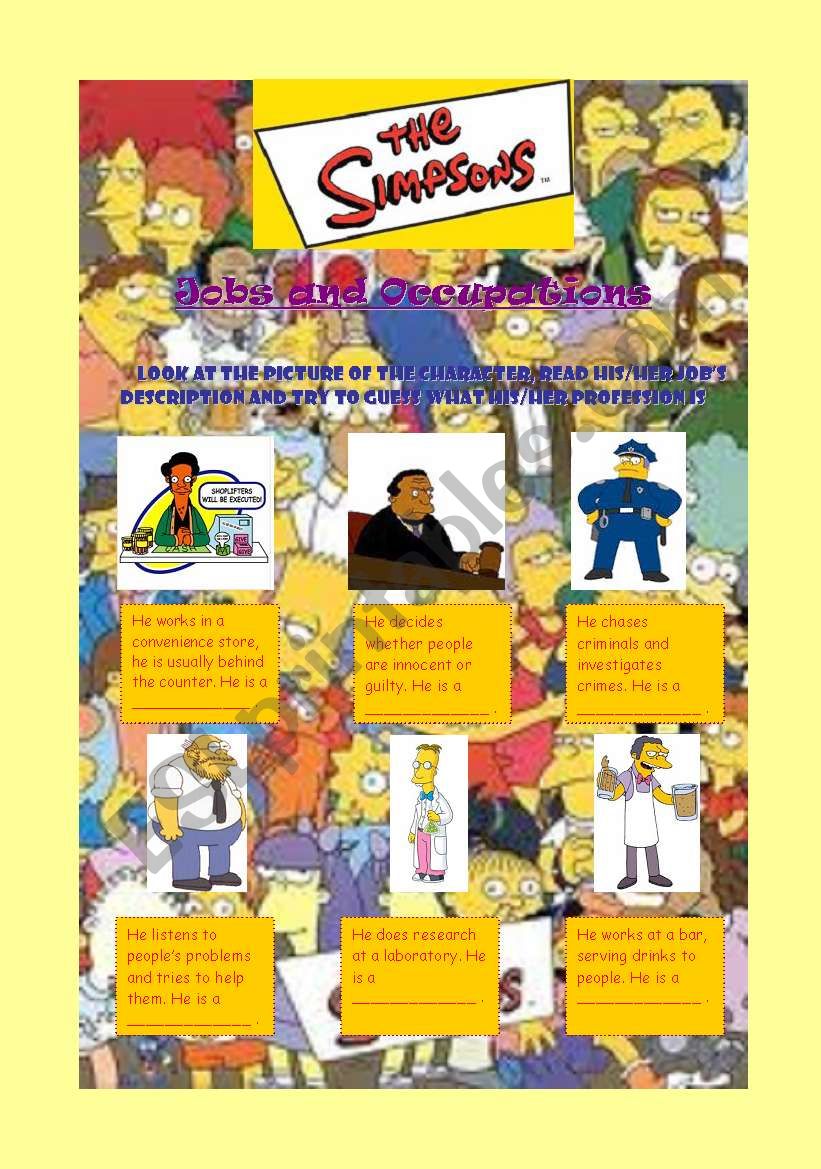 Jobs and Occupations with characters from the Simpsons Part 1