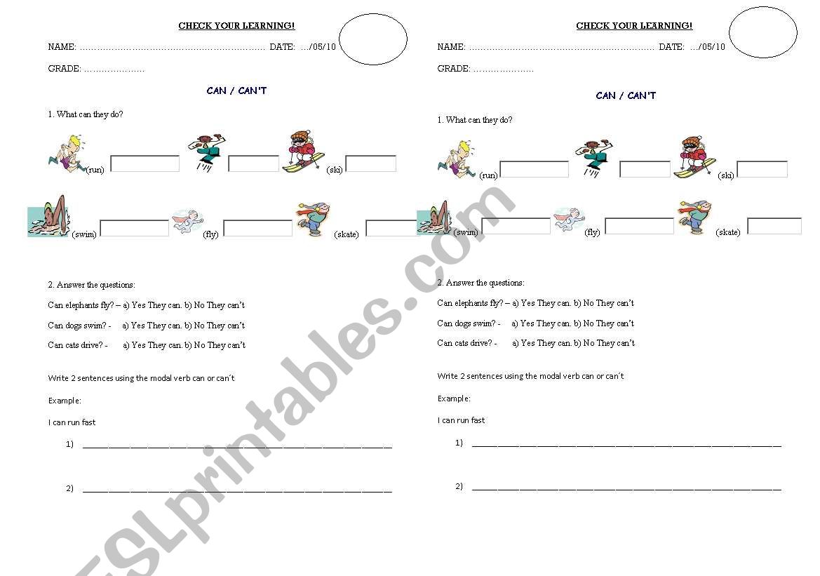 CAN /CANT worksheet