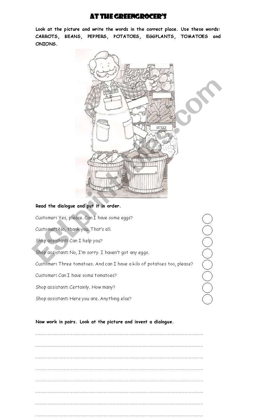 At the greencgrocers worksheet