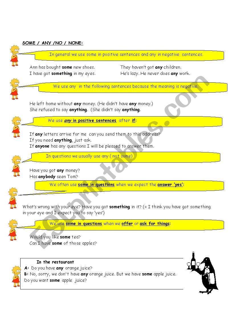 SOME/ ANY/ NO/NONE worksheet