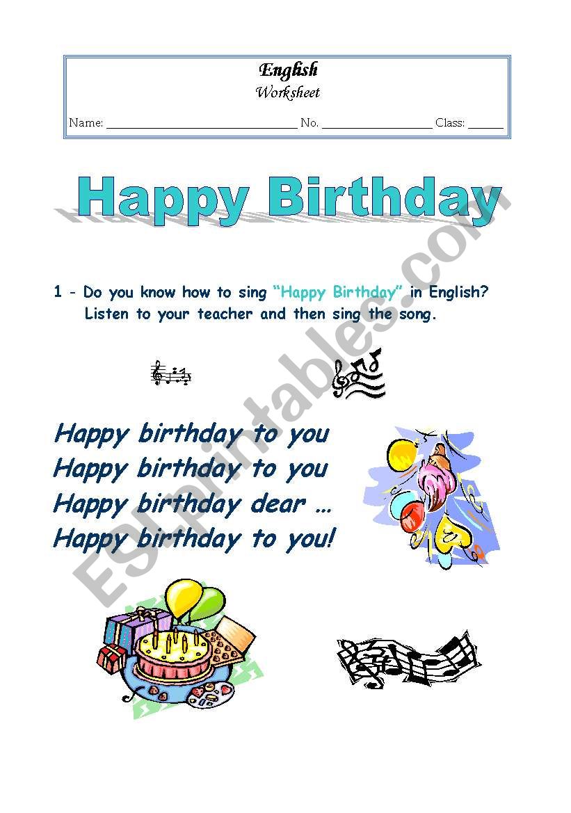 Happy Birthday Song worksheet worksheet