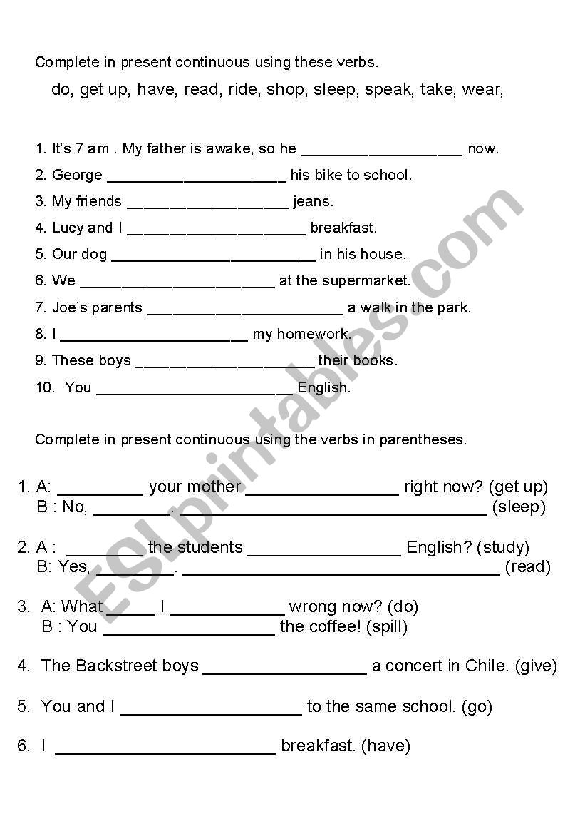 Present continuous worksheet