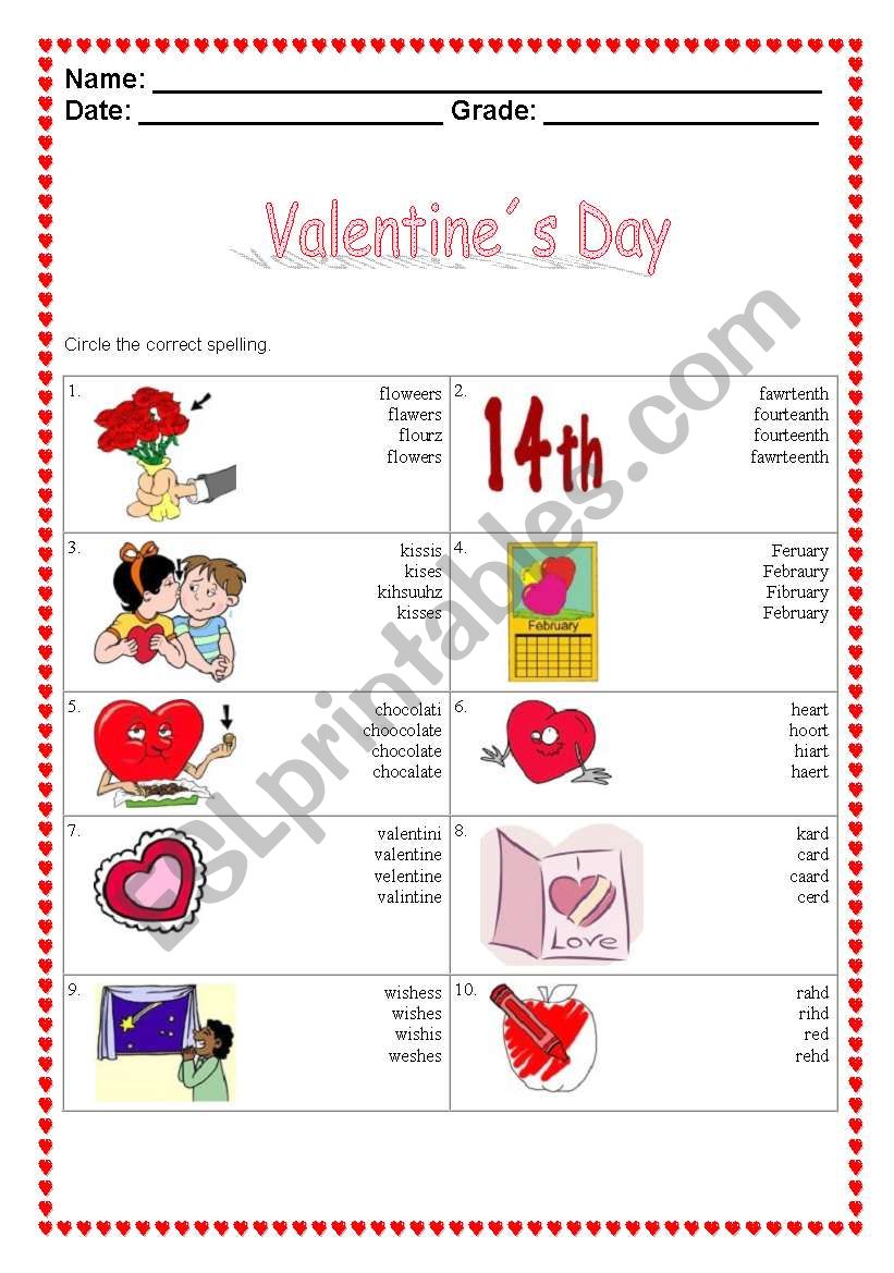 ValentineÂ´s Day  worksheet