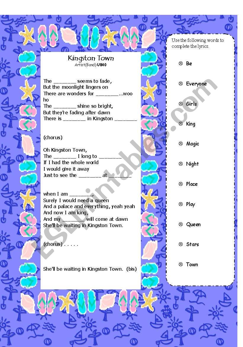 Kingston Town worksheet