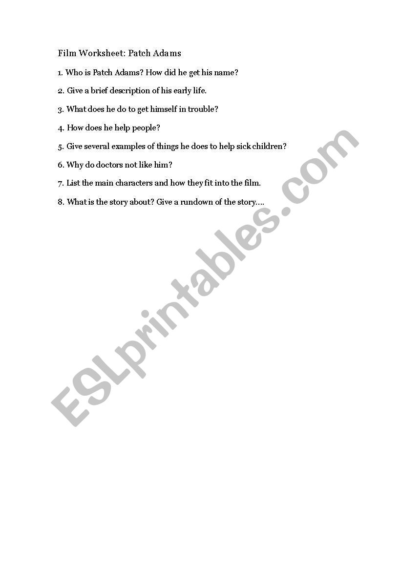 patch adams worksheet