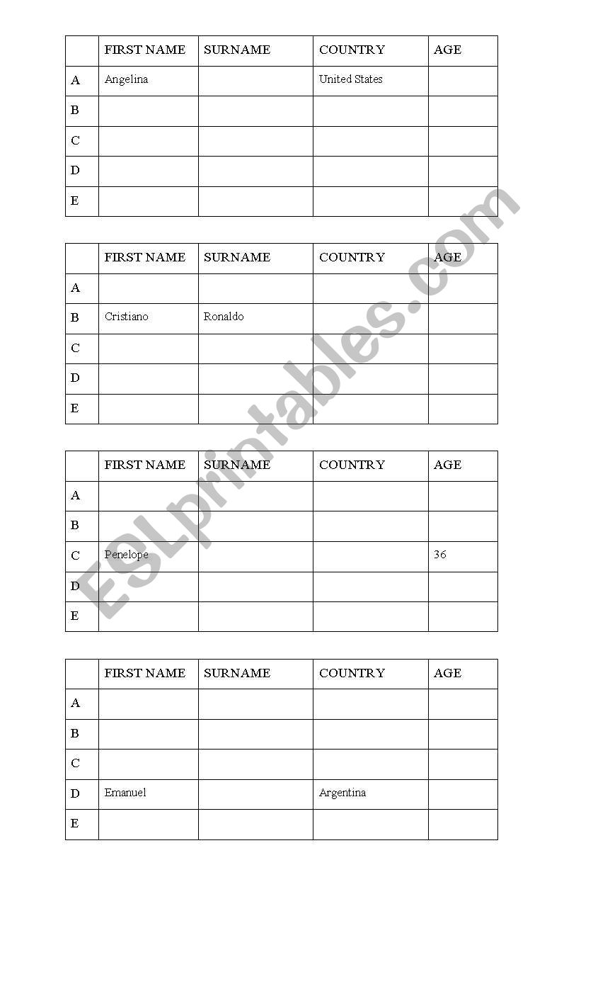 fill in the gap bu asking worksheet