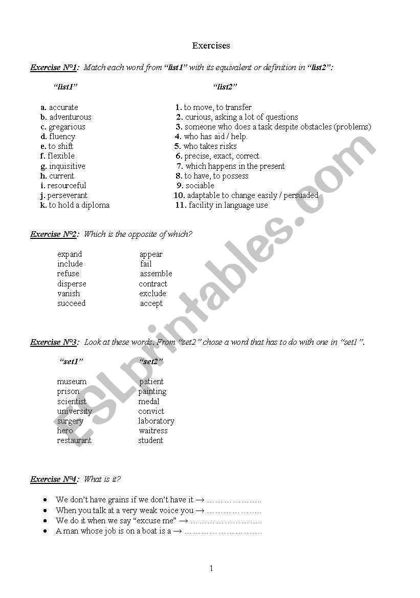 Exercise worksheet