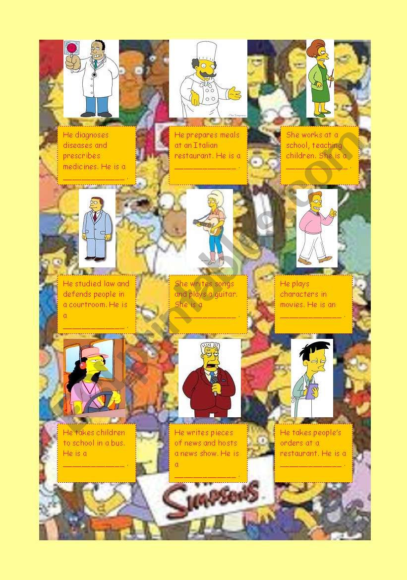 Jobs and Occupations with characters from the Simpsons Part 2