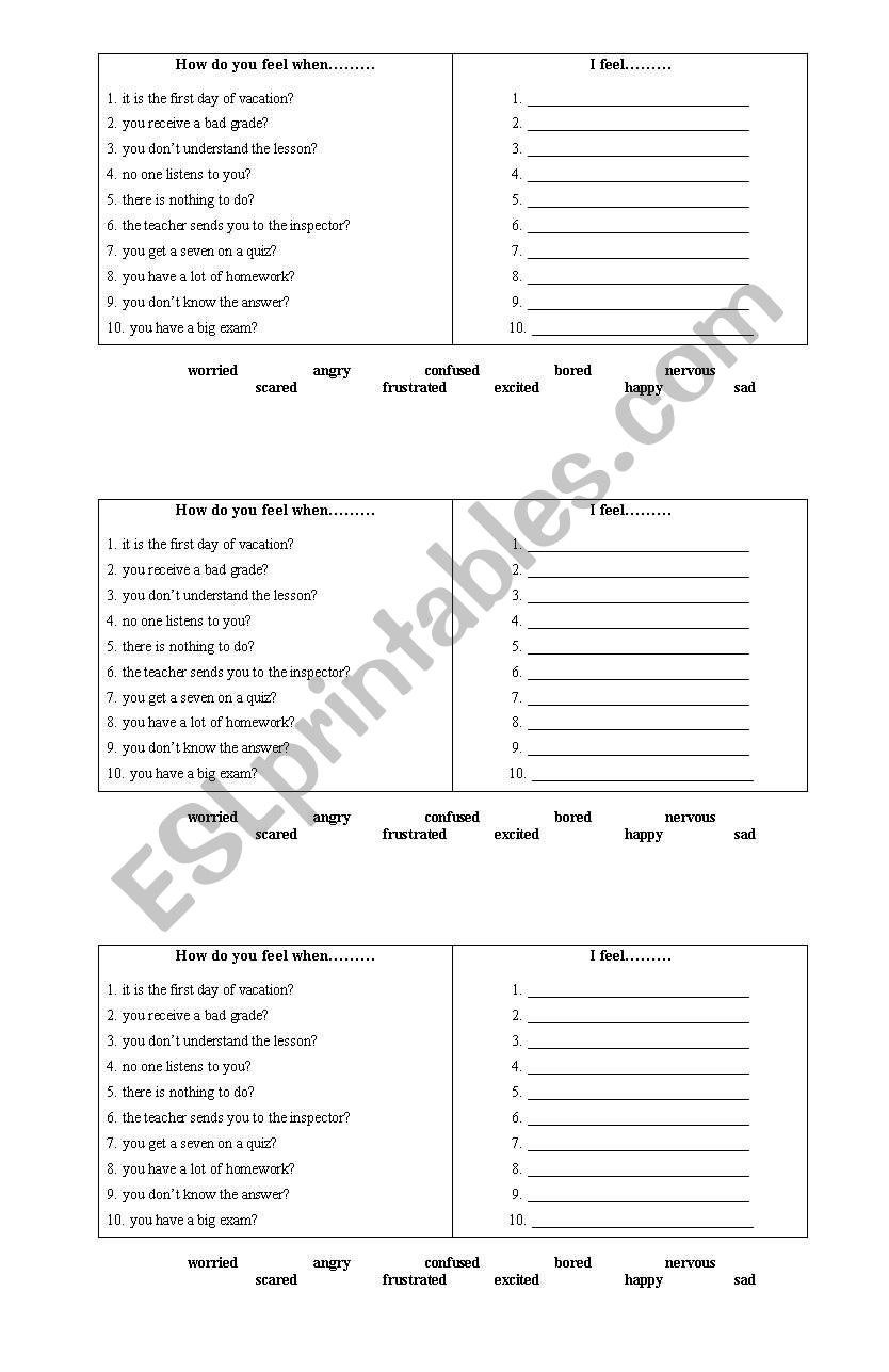 How do you feel when......? worksheet