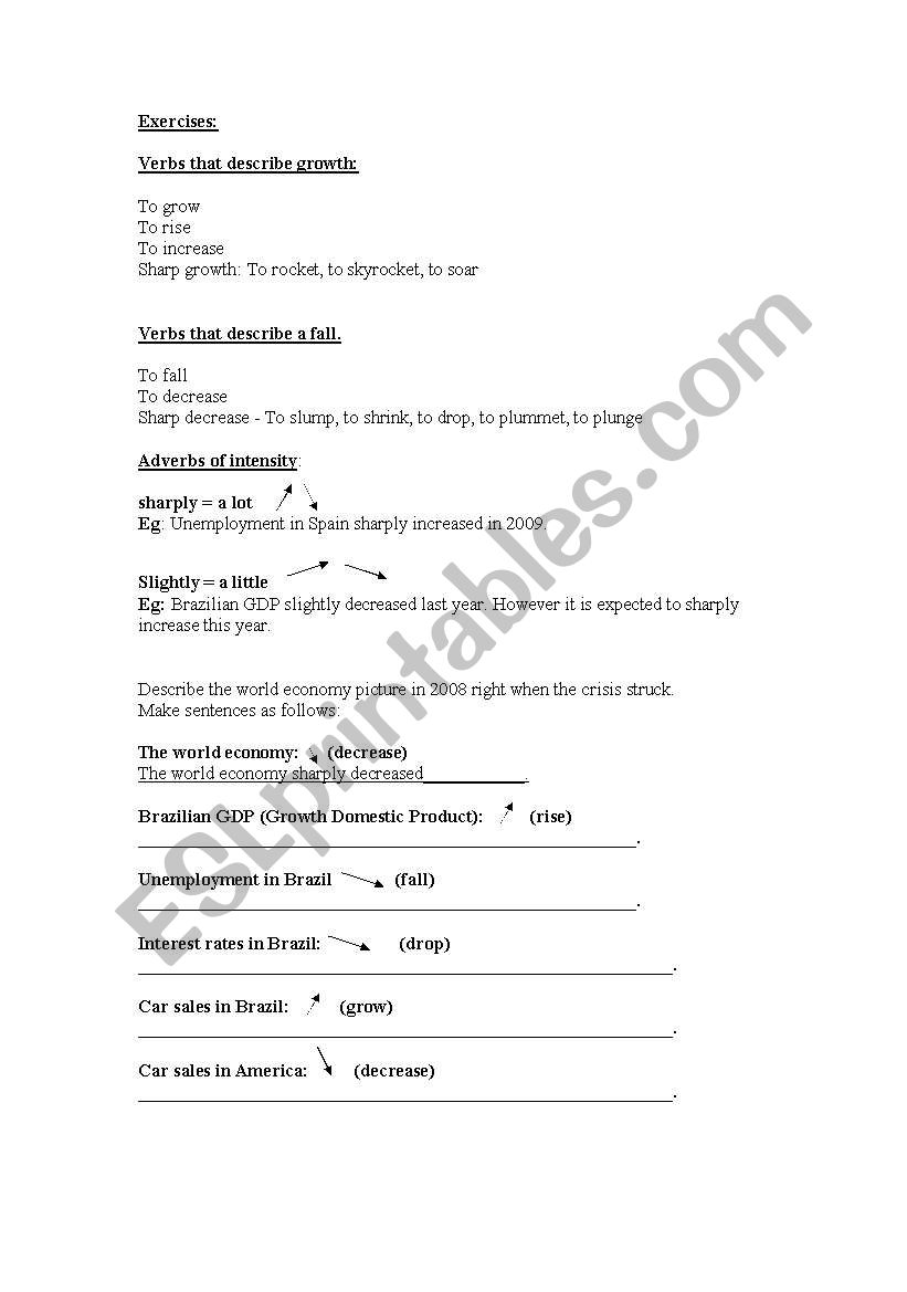 Elementary Business English Worksheet - Verbs which describe change.
