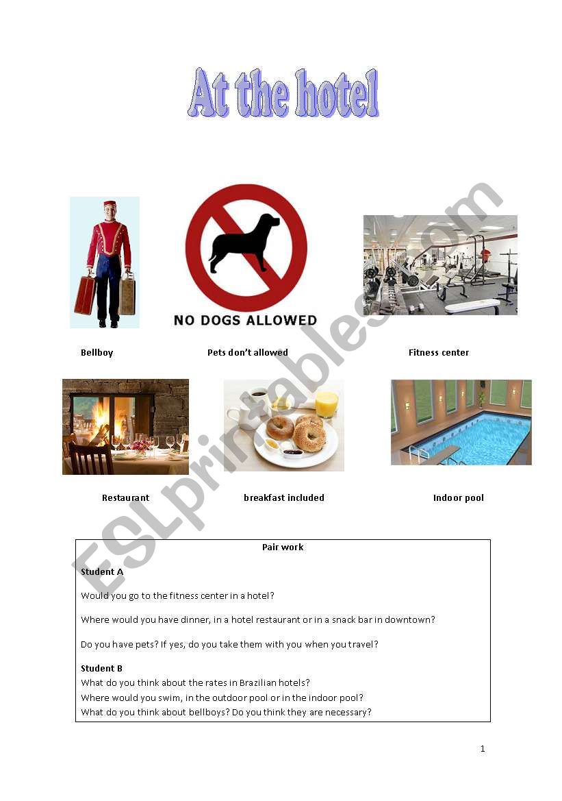 At the hotel worksheet