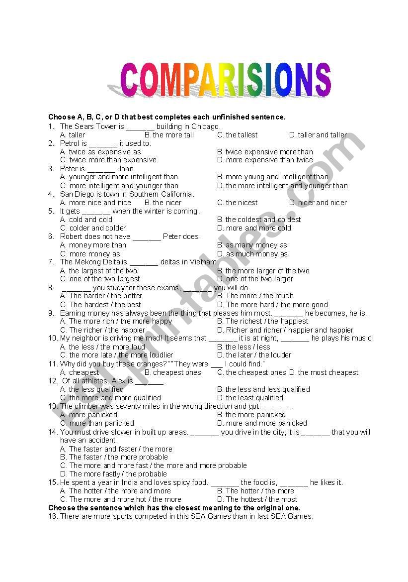 COMPARISIONS worksheet