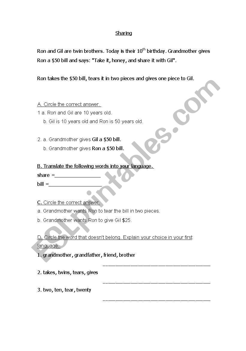 Sharing worksheet