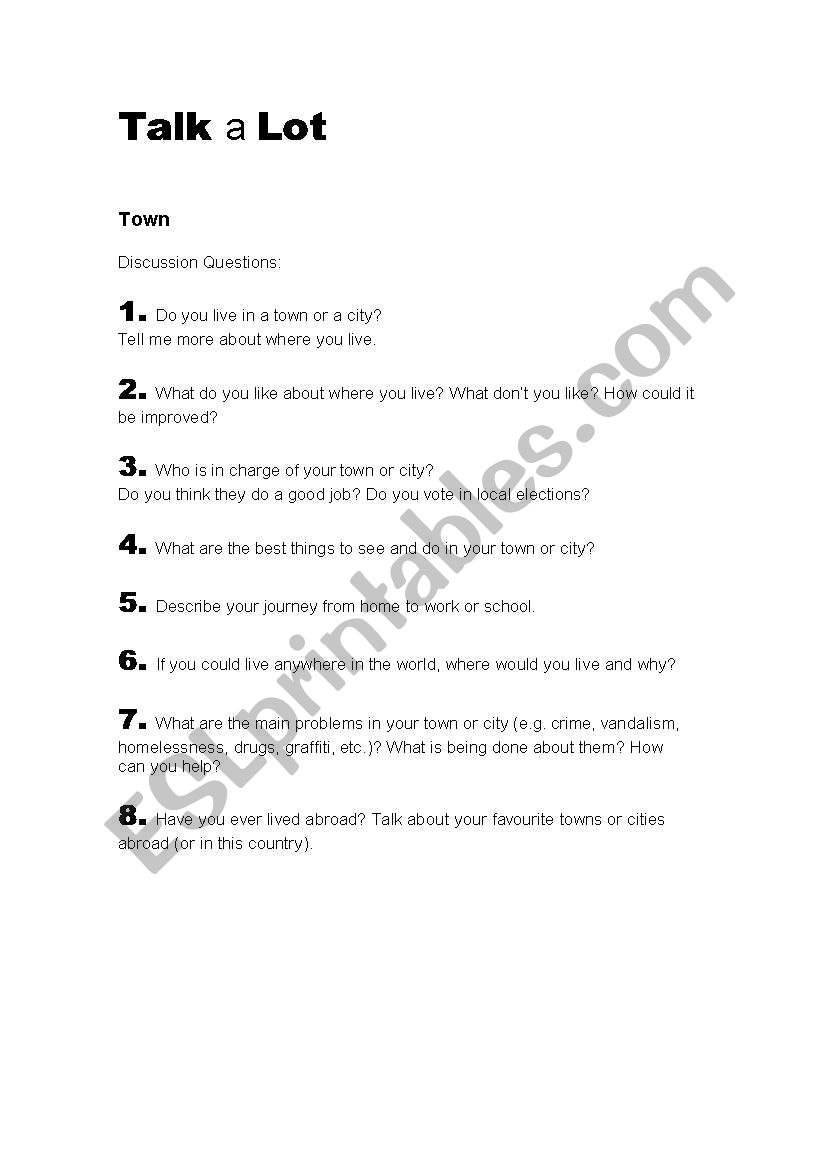 Your Town worksheet