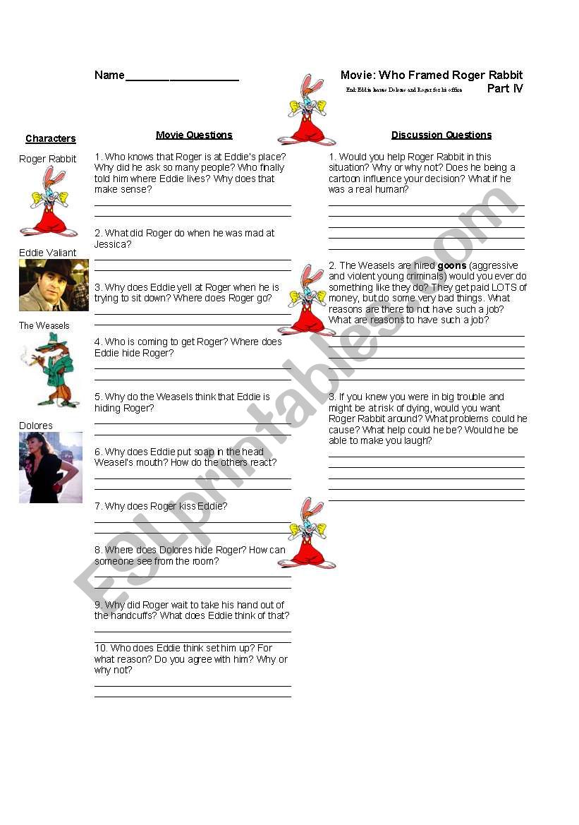 Who Framed Roger Rabbit: Worksheet 4 of 7