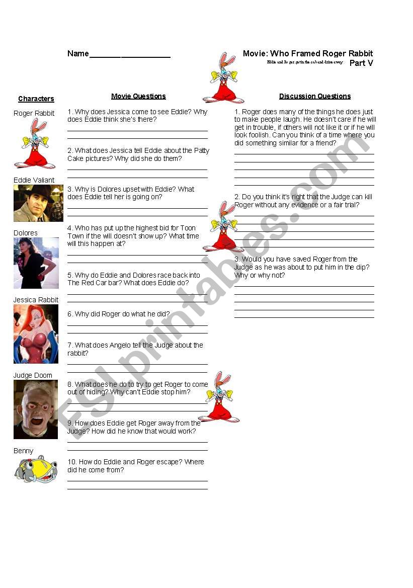 Who Framed Roger Rabbit: Worksheet 5 of 7