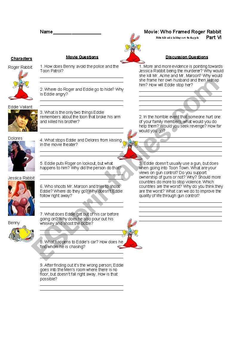 Who Framed Roger Rabbit: Worksheet 6 of 7