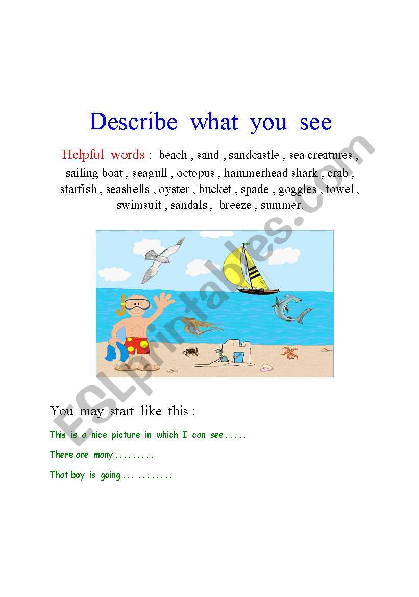 At the beach worksheet