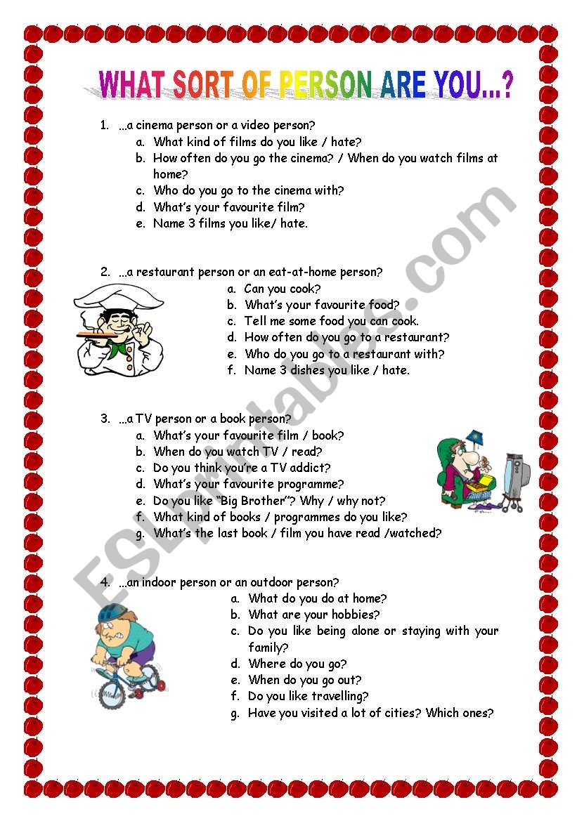 what sort of person are you? worksheet