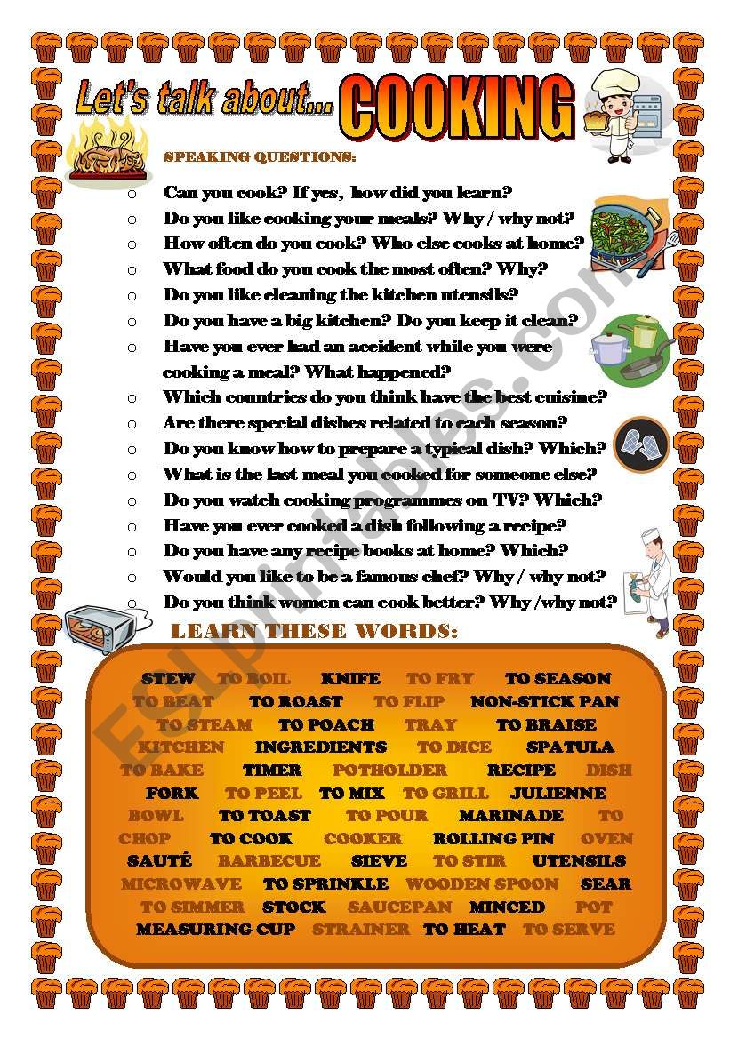Let S Talk About Cooking Speaking Series 70 Esl Worksheet By Joebcn