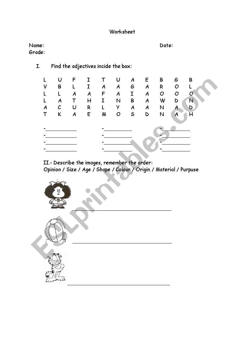 adjectives worksheet