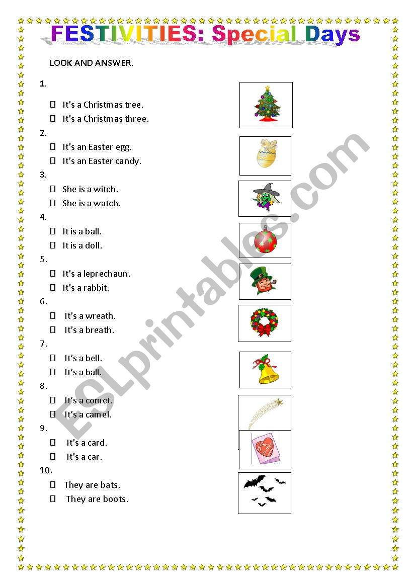 Festivities: Special days worksheet