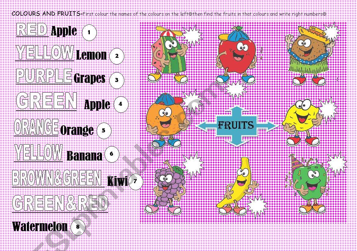 colours&fruits worksheet